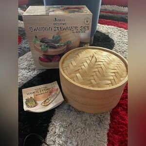 New Bamboo Deluxe Steamer Set vintage Hemark 3 piece 80’s gourmet kitchen
